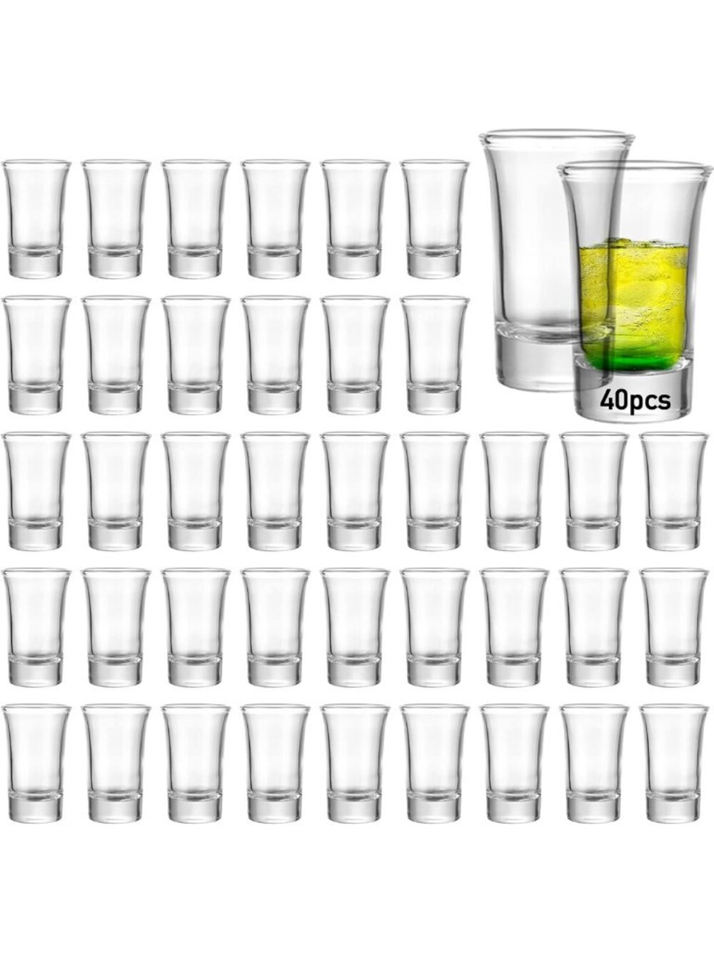 40 Pack Heavy Base Shot Glasses Set - 1.5 oz Clear Cups for Whiskey, Vodka